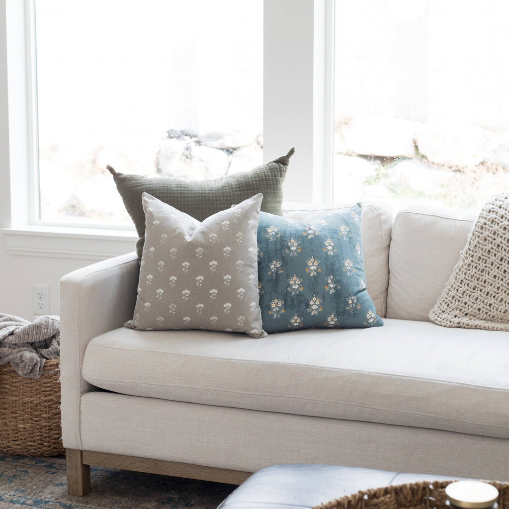 Fleur Gray Floral Pillow Cover 22”