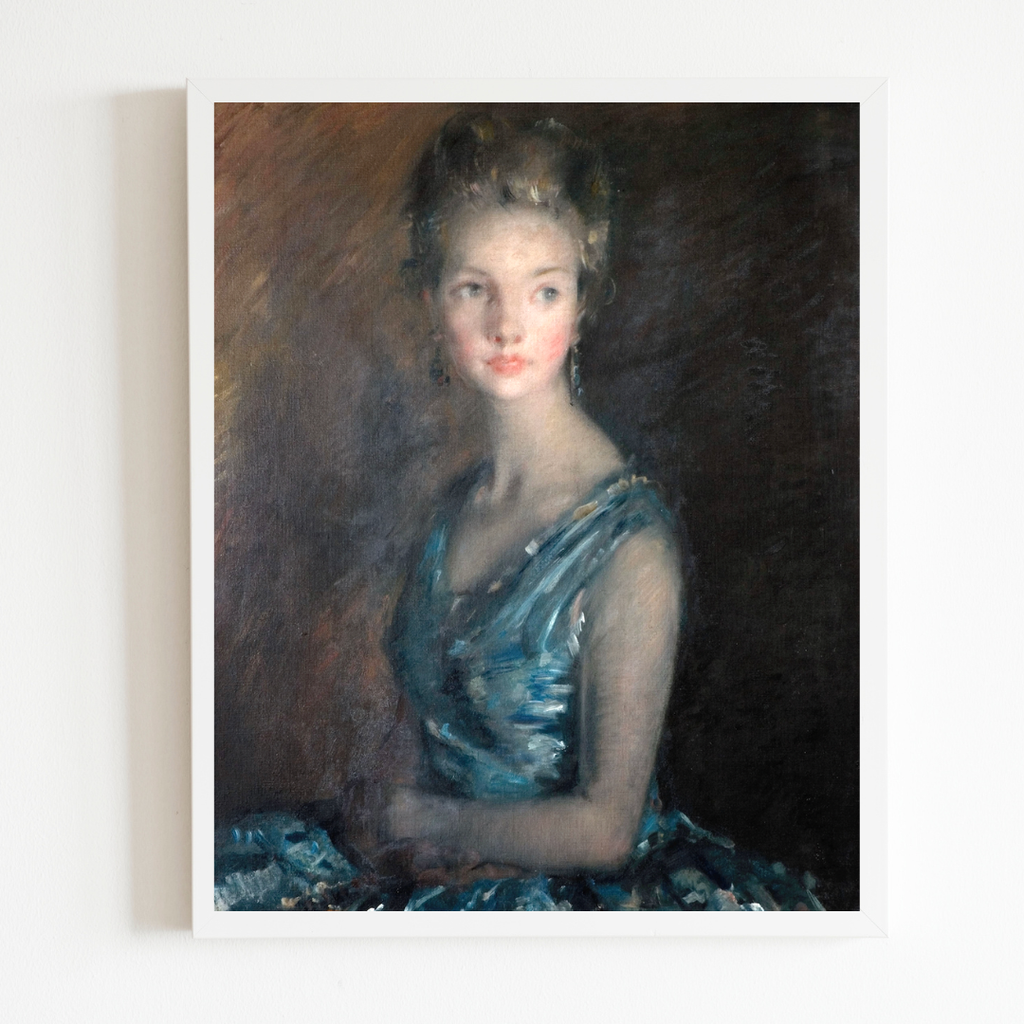 Portrait of a Lady in Blue Antique Art Print