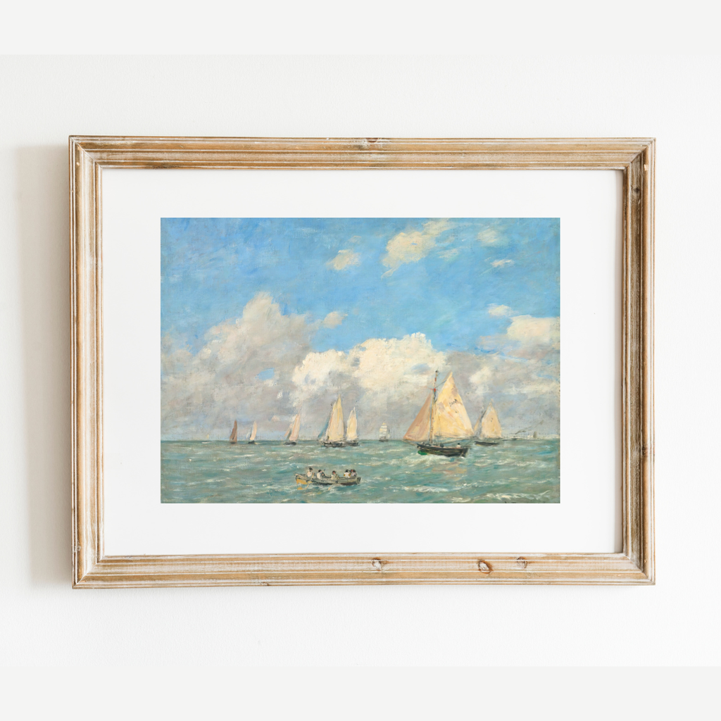 Ships in the Harbor Antique Print