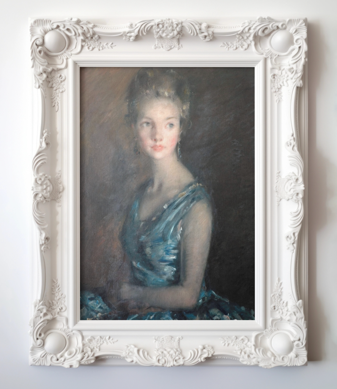 Portrait of a Lady in Blue Antique Art Print