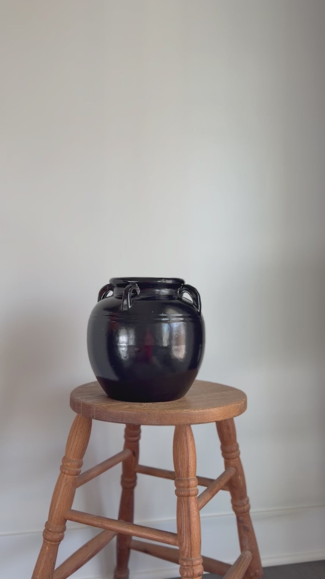 Mercier Glazed Black Vase with Handles