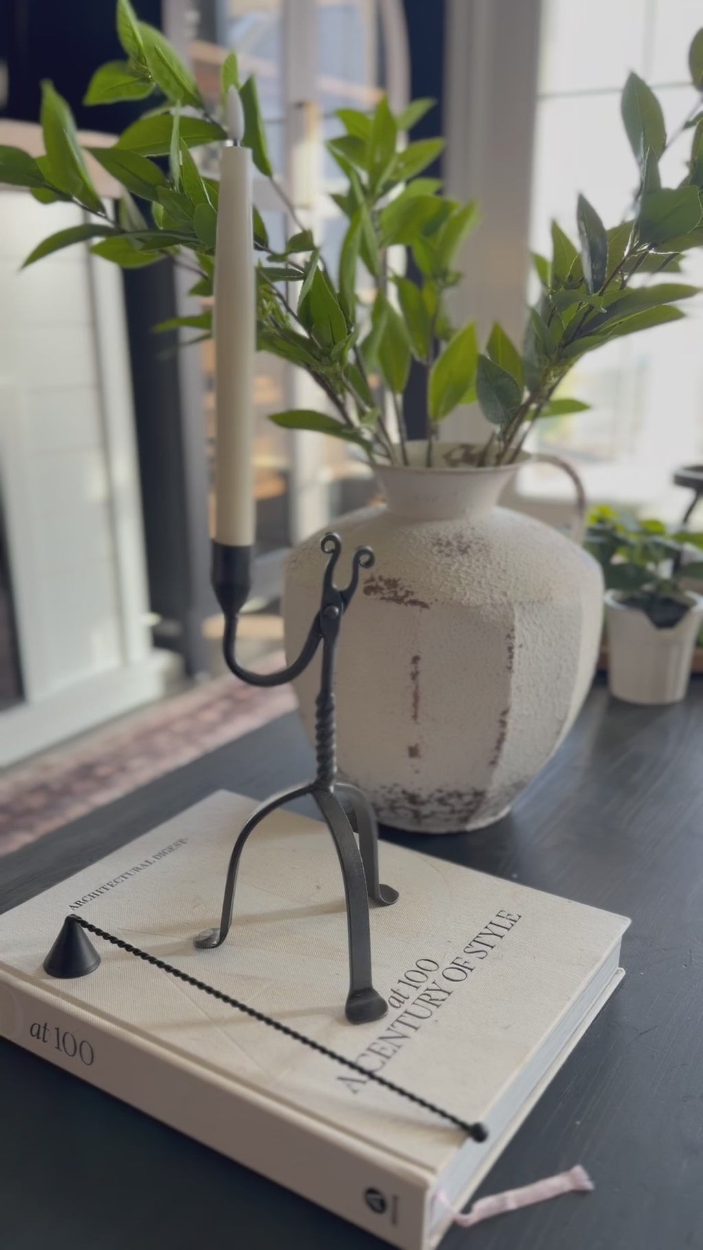 Single Taper Aged Wrought Iron Candle Holder