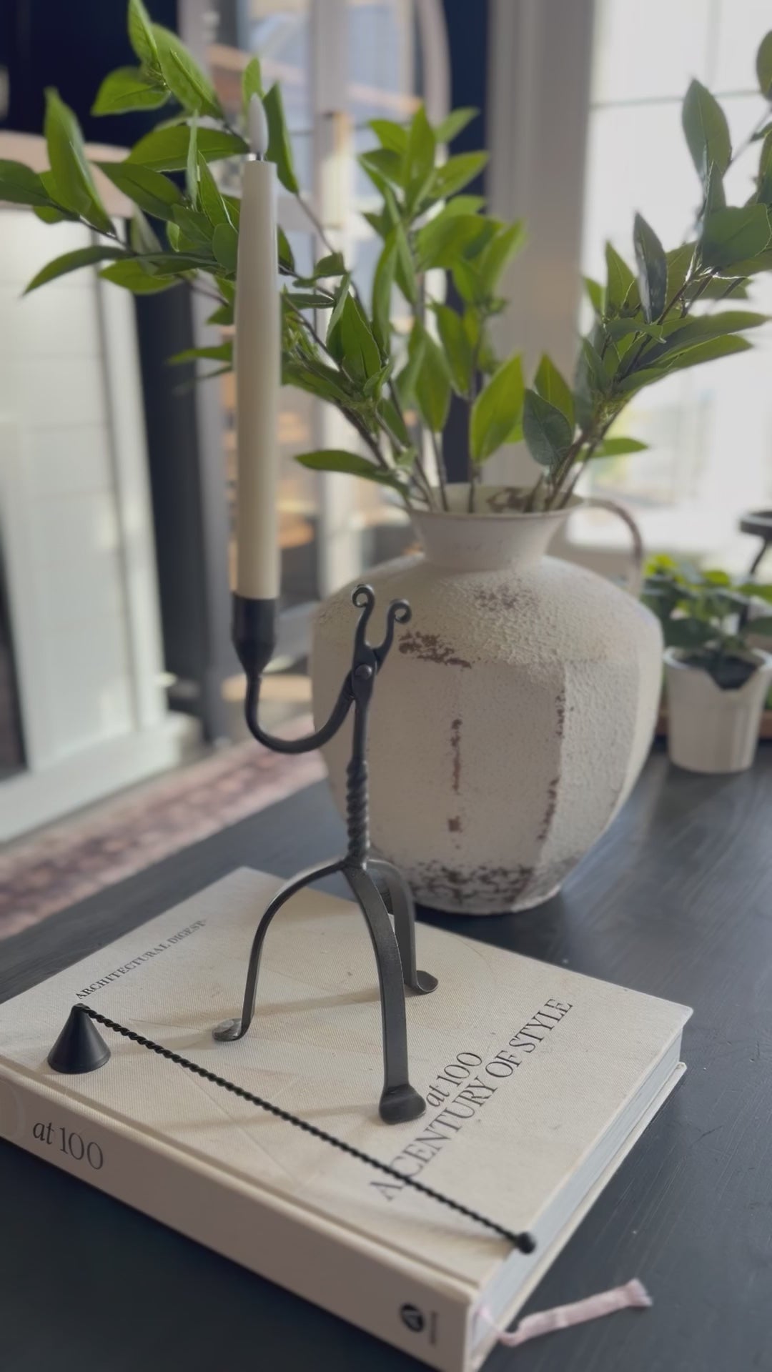 Single Taper Aged Wrought Iron Candle Holder